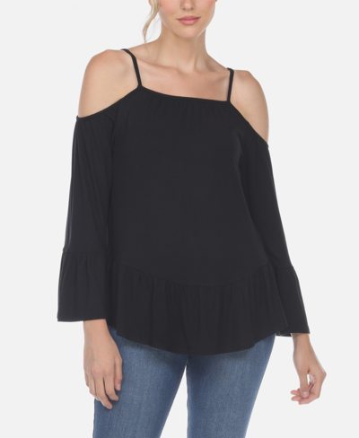 White Mark Women's Cold Shoulder Ruffle Sleeve Top In Black