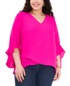 VINCE CAMUTO PLUS SIZE FLUTTER-SLEEVE CROSSOVER-HEM TOP