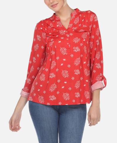 White Mark Womens Split Crew Neck Long Sleeve Tunic Top In Red