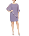 Sl Fashions Foil Trim Asymmetrical Popover Capelet Sheath Dress In Icy Orchid