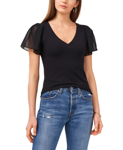 1.state Flutter Sleeve Rib Knit T-shirt In Rich Black