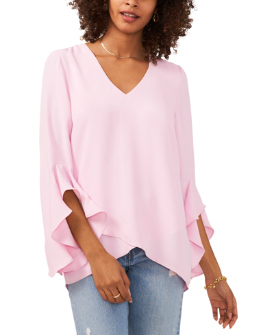 Vince Camuto Flutter Sleeve Crossover Top In Pink Horiz