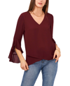 Vince Camuto Flutter Sleeve Crossover Georgette Tunic Top In Dark Cranberry