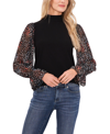 Cece Floral Sleeve Mock Neck Knit Top In Rich Black