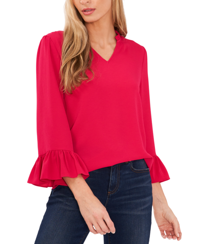 Cece Ruffle-sleeve Top In Bright Geranium