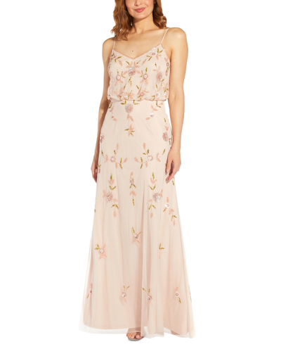 Adrianna Papell Women's Floral-beaded Blouson Gown In Shell Multi