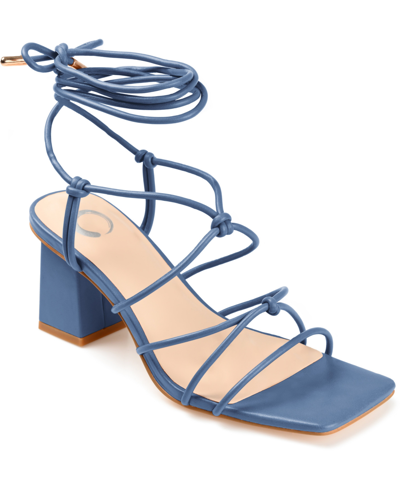 Journee Collection Women's Harpr Strappy Ankle Tie Block Heel Dress Sandals In Blue