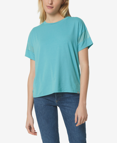 Marc New York Andrew Marc Sport Women's Performance Short Sleeve Boxy With Mesh T-shirt In Turquoise