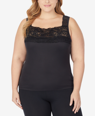 Cuddl Duds Plus Size Softech Stretch Lace Detail Cami In Black