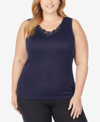 Cuddl Duds Plus Size Softech Venice Lace Detail Cami In Ink