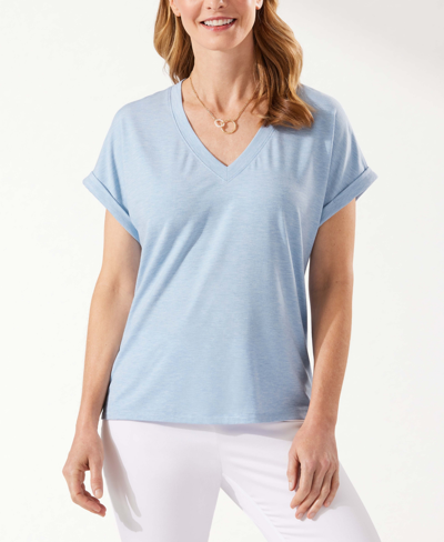 Tommy Bahama Kauai Jersey Women's V-neck Tee In Light Sky Heather