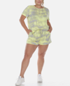 White Mark Plus Size 2 Piece Top Shorts Lounge Set In Gray/yellow