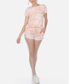 White Mark Women's 2 Piece Top Shorts Lounge Set In Pink Tie-dye