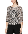Alex Evenings Embellished Tulle Blouse In Black/taupe