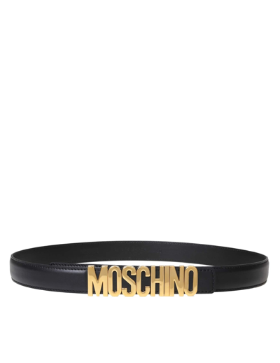 Moschino Leather Belt Lettering Color Black In Black/gold