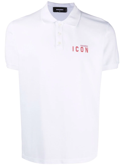 Dsquared2 Icon Cotton Polo Shirt In White Red (white)