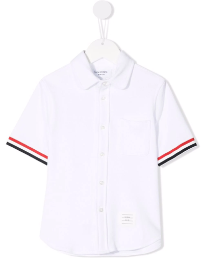 Thom Browne Kids' Button-fastening Polo Shirt In White