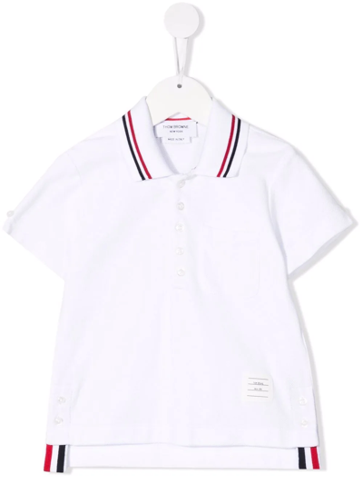 Thom Browne Kids' Short Sleeve Cotton Polo Shirt In White