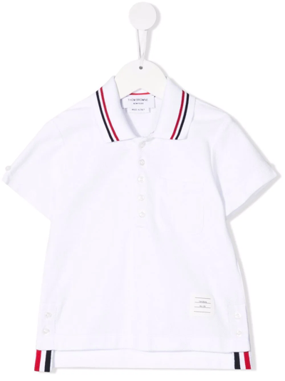 Thom Browne Kids' 短袖棉polo衫 In White