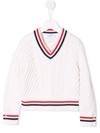 Thom Browne Rwb Cricket Cable Sweater In White