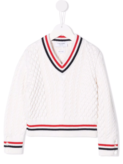 Thom Browne Kids' Rwb Cricket Cable Sweater In White