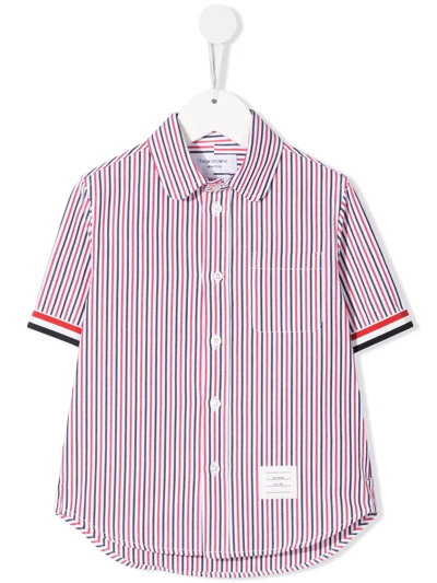 Thom Browne Kids' Striped Short-sleeved Shirt In Red