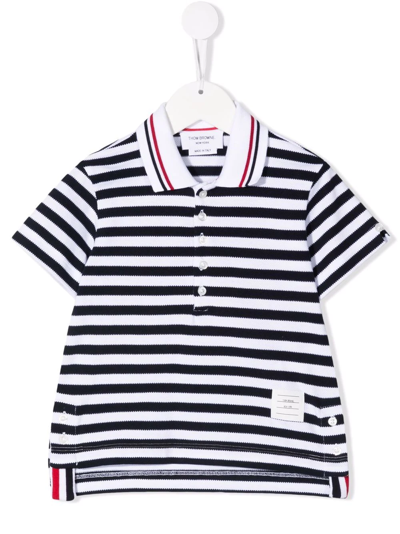 Thom Browne Kids' Blue And White Striped Cotton Polo Shirt In 415 Navy