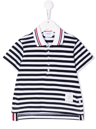 Thom Browne Kids' Blue And White Striped Cotton Polo Shirt