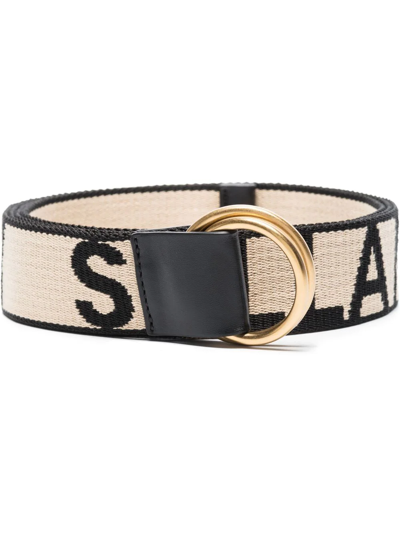 Stella Mccartney Recycled-polyester Logo Belt In Neutrals