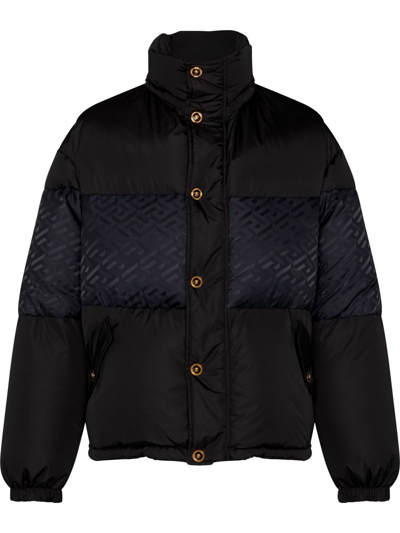Versace Brand-print Padded Regular-fit Shell-down Jacket In Black