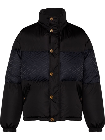 Versace Brand-print Padded Regular-fit Shell-down Jacket In Nero