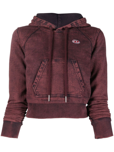 Diesel Cropped Denim Hoodie In Red