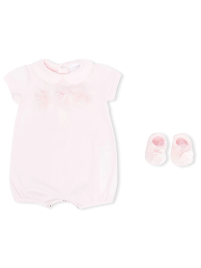 La Perla Floral-applique Babygrow Set In Pink