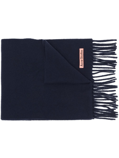 Acne Studios Melange Fringe-trim Wool Scarf In Blue