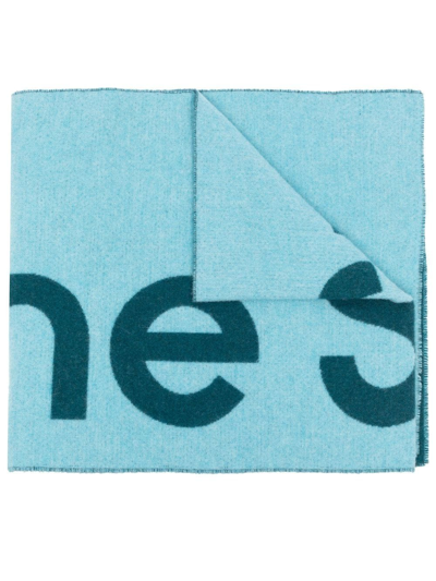 Acne Studios Logo Embroidered Knit Scarf In Blue