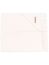 Acne Studios Logo-tag Frayed-edge Scarf In Neutrals