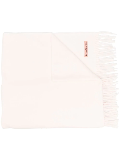 Acne Studios Logo-tag Frayed-edge Scarf In Pink