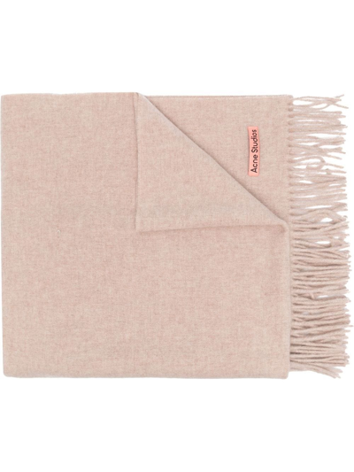 Acne Studios Logo-patch Frayed-edge Scarf In Neutrals