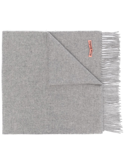 Acne Studios Fringed Wool Scarf In Grey