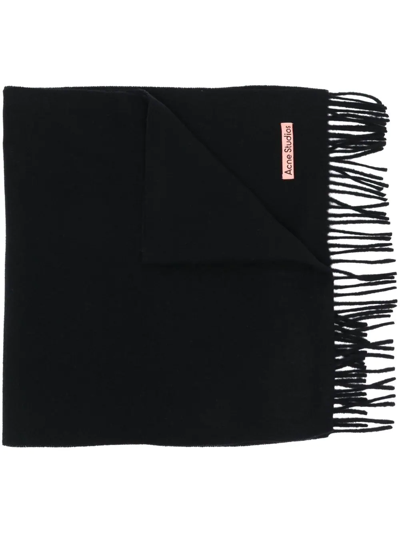 Acne Studios Fringed Wool Scarf In Nero