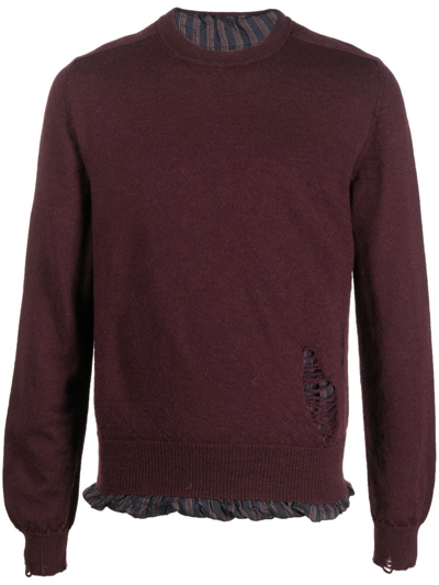 Maison Margiela Ripped-detail Long-sleeve Jumper In Red
