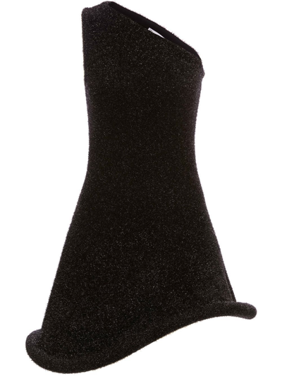 Jw Anderson Bumper One-shoulder Metallic Knitted Mini Dress In 999