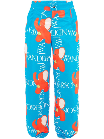 Jw Anderson Elephant & Logo-print Wide- Leg Pants In Blue