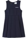 BURBERRY EMBROIDERED-LOGO PLEATED WOOL DRESS