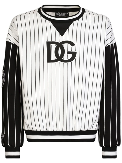 Dolce & Gabbana Stripe-panelled Jersey Sweatshirt In White