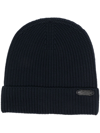 BRIONI LOGO-PATCH RIBBED KNIT HAT