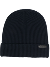 Brioni Ribbed Knit Beanie In Midnight Blue Wool In Blue