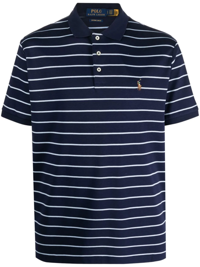 Polo Ralph Lauren Striped Cotton Polo Shirt In Blau