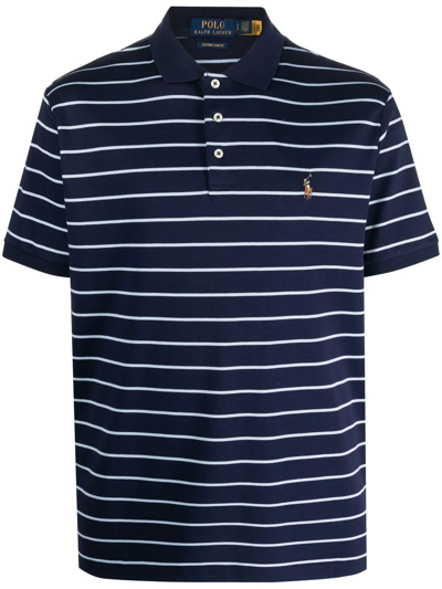 Polo Ralph Lauren Striped Cotton Polo Shirt In Navy