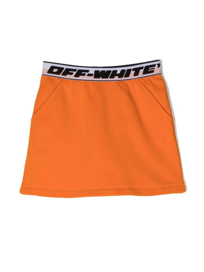 Off-white Kids' Logo-waist Cotton Skirt In Arancio